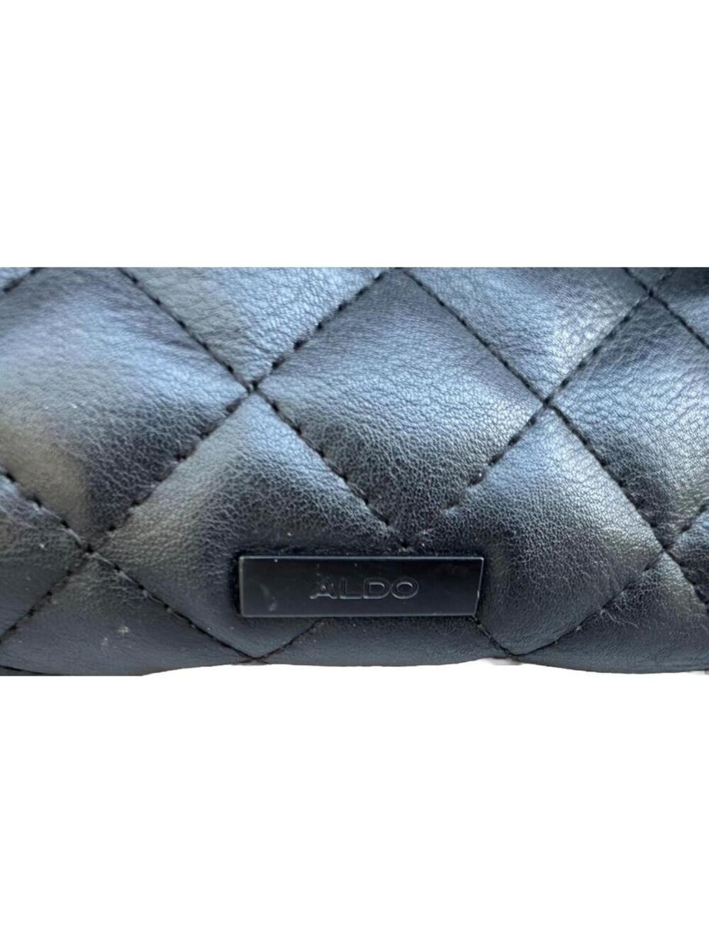 ALDO Black Quilted Shoulder Bag Chain Strap Large Tote Faux Leather - Picture 7 of 9